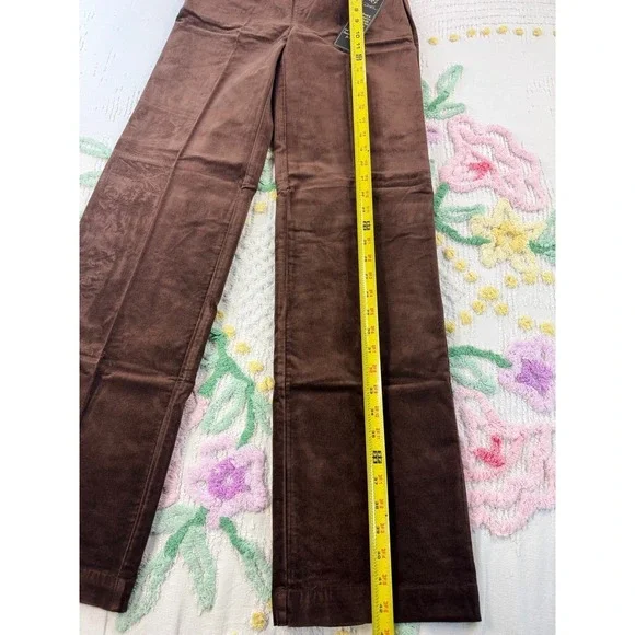 DG2 Diane Gilman Brown Velvet Moleskin Wide Leg Trousers Pants Size 0 NEW - Picture 3 of 9